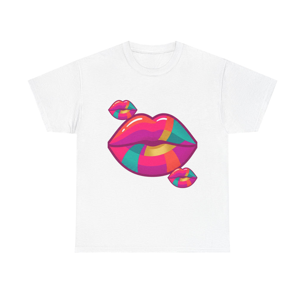 Pop Art Kiss Lip Graphic Tee — Colorful Bold Lip Design T-Shirt
