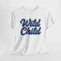 Wild Child Tee — Retro Blue Script Graphic T-Shirt