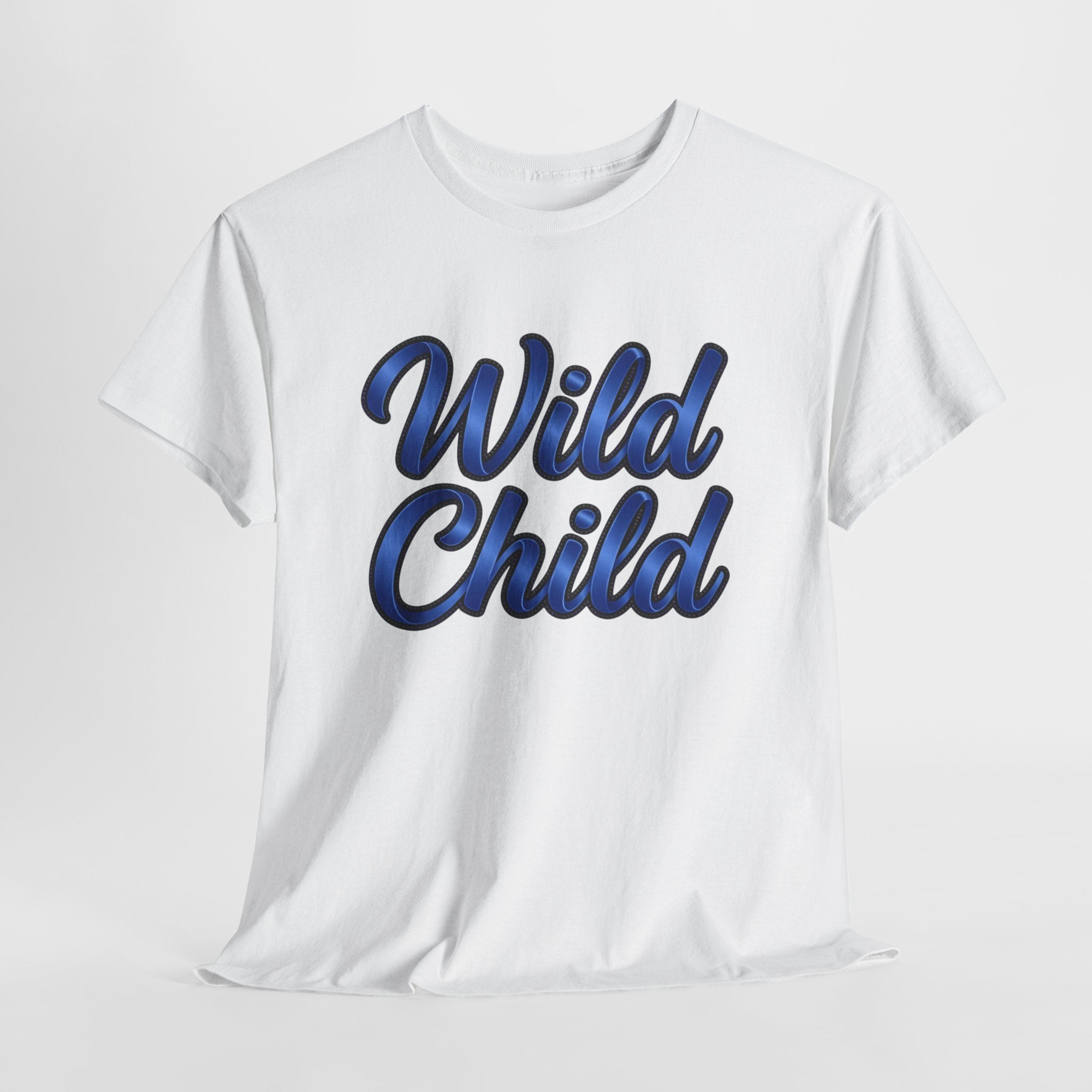 Wild Child Tee — Retro Blue Script Graphic T-Shirt