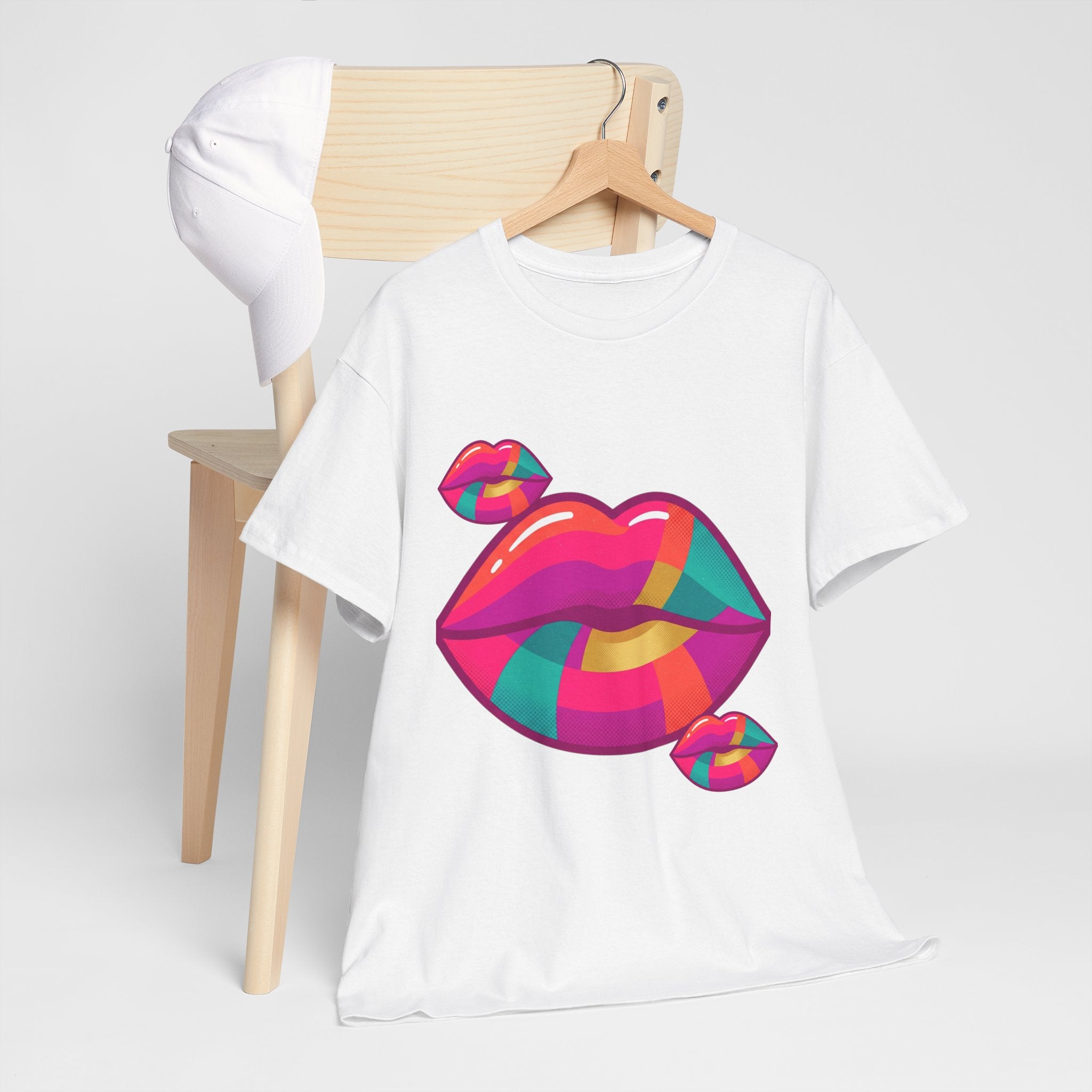 Pop Art Kiss Lip Graphic Tee — Colorful Bold Lip Design T-Shirt